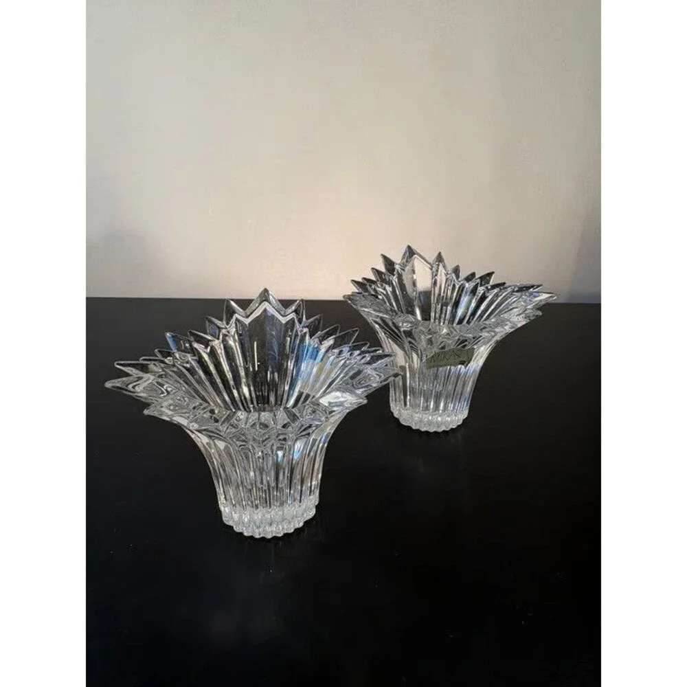 Mikasa Germany Lead Crystal Candle Holders Pair Starburst Foil Label with Box